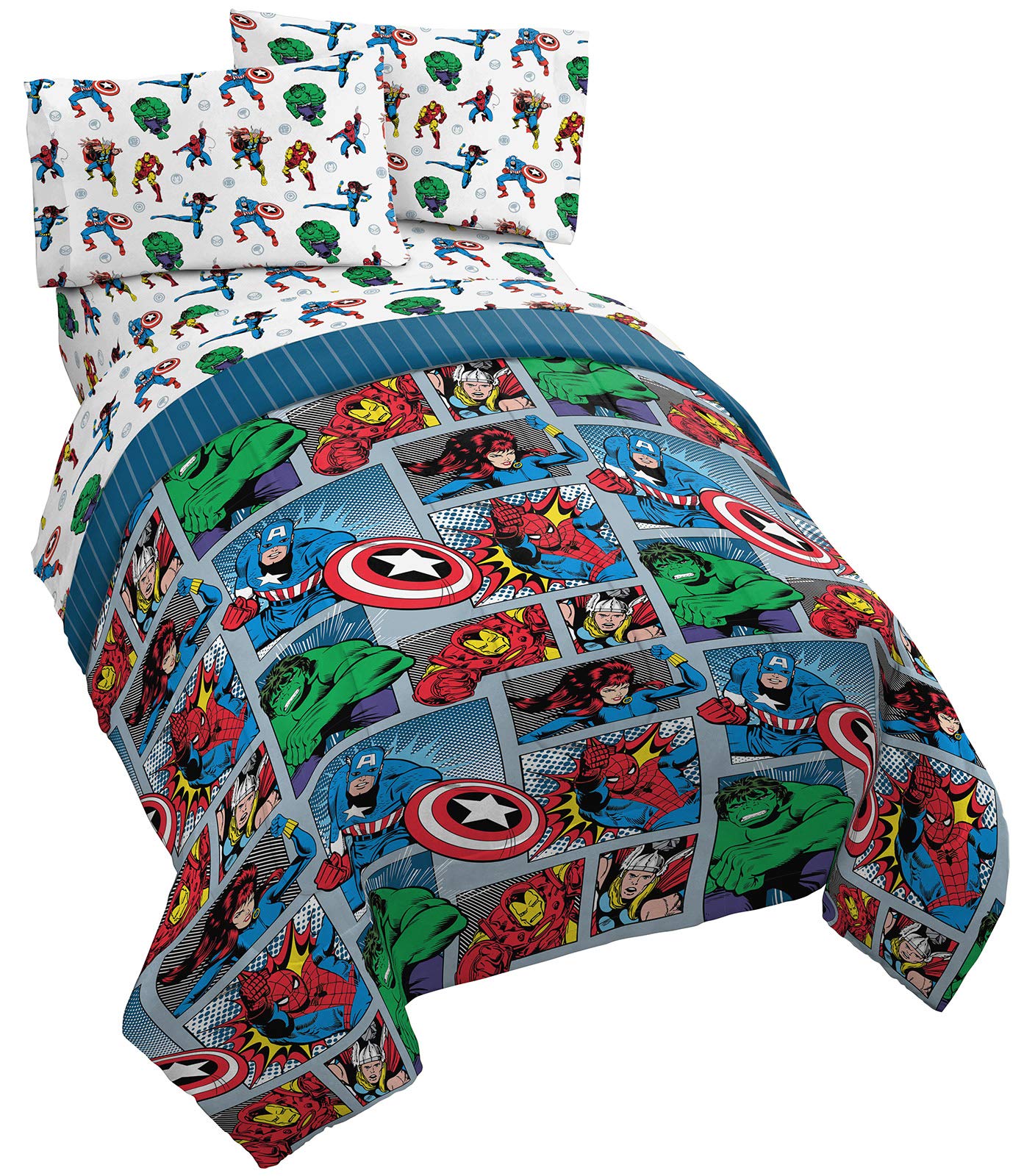 Jay Franco Marvel Avengers Fighting Team 5 Piece Queen Bed Set - Includes Reversible Comforter & Sheet Set Bedding - Super Soft